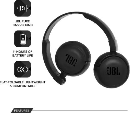 JBL T450BT Extra Bass with Voice Assistant Support Lightweight Flat Foldable Bluetooth Headset (Black, On the Ear) - Image 2